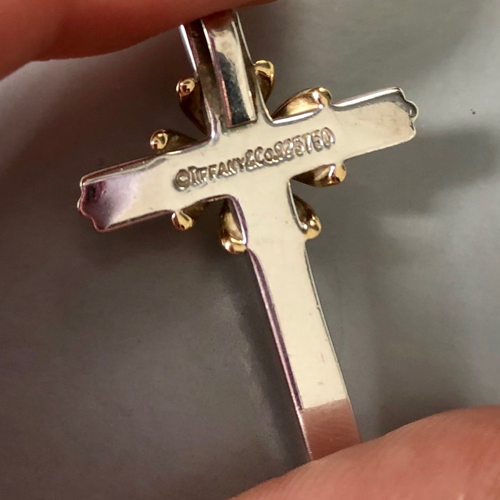 Tiffany & Co  Silver 18k Gold Cross Pendant - Picture 2 of 2